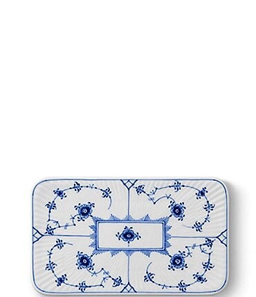 Image of Royal Copenhagen Blue Fluted Plain Floral Motif Pattern Porcelain Serving Board