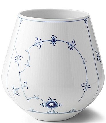 Image of Royal Copenhagen Blue Fluted Plain Floral Motif Pattern Porcelain Vase