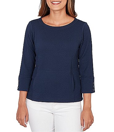 Image of Ruby Rd. Abstract Textured Pucker Knit Scoop Neck 3/4 Sleeve Top