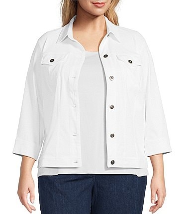 Image of Ruby Rd. Plus Size Knit Twill Point Collar Long Sleeve Button-Front Jacket