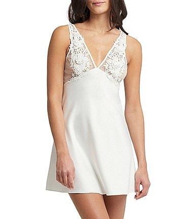 Image of Rya Collection Diana Charmeuse Illusion Lace V-Neck Chemise