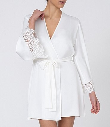 Image of Rya Collection Rosey Charmeuse 3/4 Lace Sleeve Tie Belt Robe