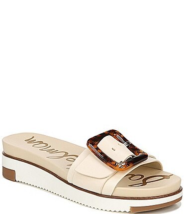 Image of Sam Edelman Ariane Leather Tortoise Buckle Detail Platform Slide Sandals