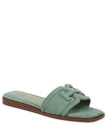 Image of Sam Edelman Irina Suede Double E Logo Flat Slide Sandals