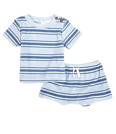 Image of Scene&Heard Baby Boys 3-24 Months Short Sleeve Striped Terry Tee & Short Set