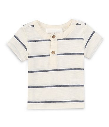 Image of Scene&Heard Baby Boys 3-24 Months Round Neck Short Sleeve Striped Henley T-Shirt