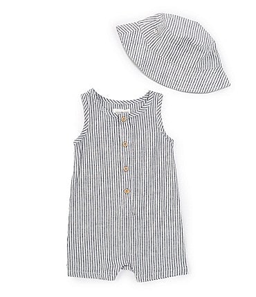 Image of Scene&Heard Baby Boys 3-24 Months Round Neck Stripe Romper & Hat