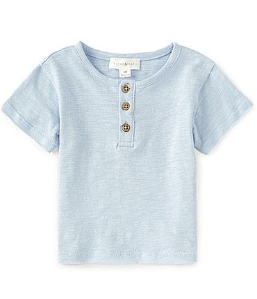 Image of Scene&Heard Baby Boys 3-24 Months Short Sleeve Solid Henley Jersey Top