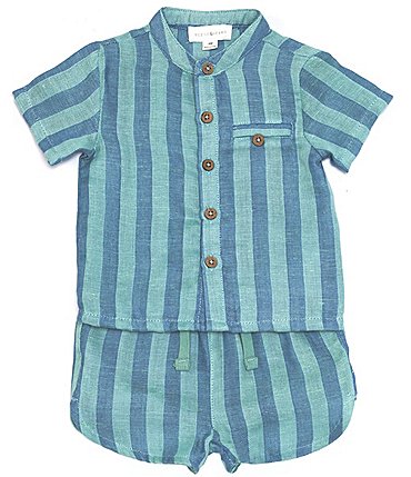 Image of Scene&Heard Baby Boys 3-24 Months Short Sleeve Stripe Woven Button Front Top & Shorts Set