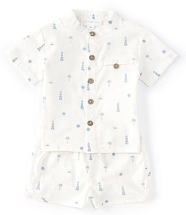 Image of Scene&Heard Baby Boys 3-24 Months Short Sleeve Textured Woven Button Down Top & Shorts Set