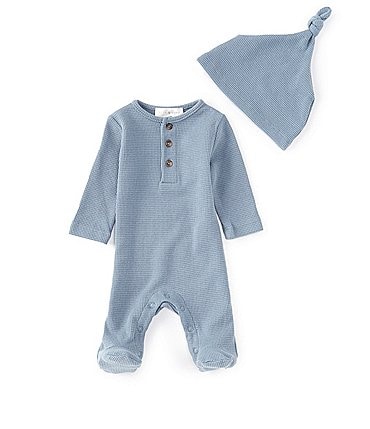 Image of Scene&Heard Baby Boys Newborn-9 Months Long Sleeve Round Neck Henley Coverall and Beanie Set