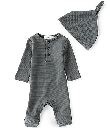 Image of Scene&Heard Baby Boys Newborn-9 Months Long Sleeve Round Neck Henley Coverall and Beanie Set