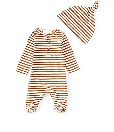 Image of Scene&Heard Baby Boys Newborn-9 Months Long Sleeve Round Neck Stripe Henley Coverall and Beanie Set