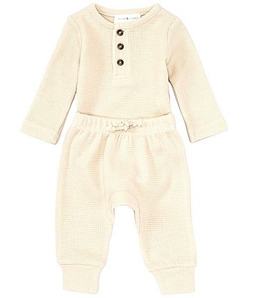 Image of Scene&Heard Baby Boys Newborn-9 Months Long Sleeve Waffle Henley Round Neck Top & Pants Set