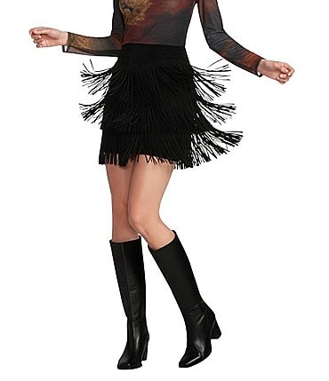 Image of Scully Western Tiered Suede Fringe Mini Skirt