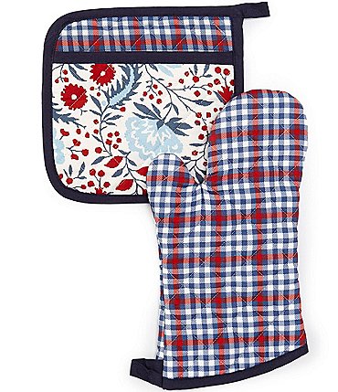 Image of Southern Living Americana Gingham and Block Potholder/Oven Mitt Set