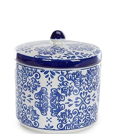 Image of Southern Living Blue & White Collection Chinoiserie Ceramic Small Canister, Boxed