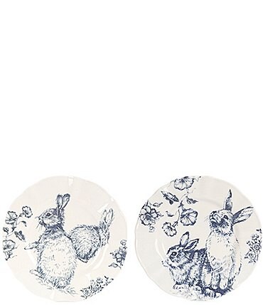 Image of Southern Living Chinoiserie Blue Bunny Accent Plates, Set of 2