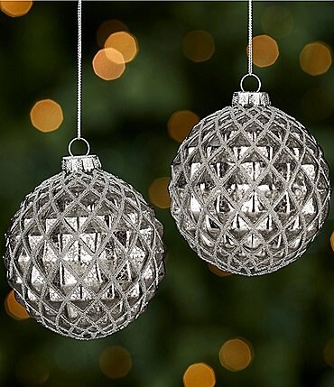 Image of Southern Living Blue Christmas Collection Diamond Textured Mercury Glass Ornament, Set of 2