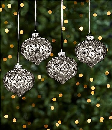 Image of Southern Living Blue Christmas Collection Mercury Glass Onion Shaped Finial Ornament, Set of 4