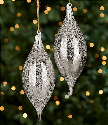 Image of Southern Living Blue Christmas Collection Oversized Mercury Glass Finial Ornament, Set of 2