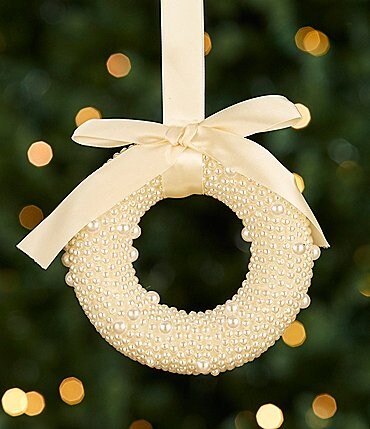 Image of Southern Living Blue Christmas Collection Pearl Beaded Wreath Ornament