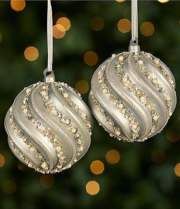 Image of Southern Living Blue Christmas Collection Pearlized Swirled Glass Ball Ornament, Set of 2