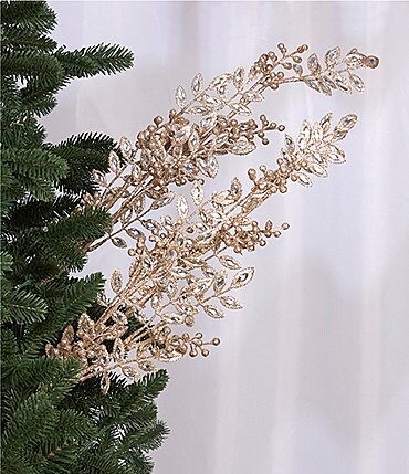 Image of Southern Living Blue Christmas Collection Silver Jeweled Leaf Pick, Set of 2