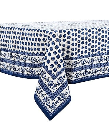 Image of Southern Living Blue Floral Block Print Tablecloth