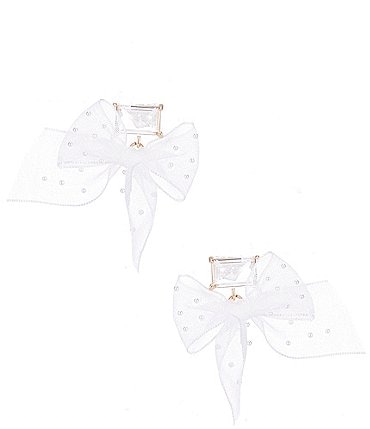 Image of Southern Living Borrowed & Blue by Southern Living Octagon Crystal Tulle Fabric Bow Drop Earrings