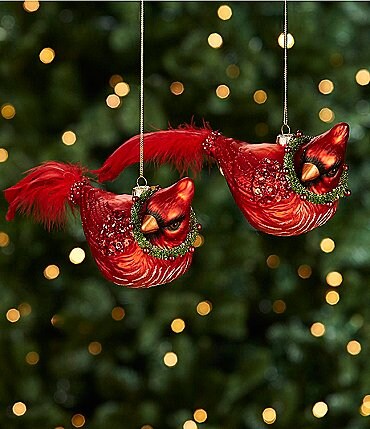 Image of Southern Living Christmas Cheer Collection Cardinal with Feather Tail Glass Ornament Set