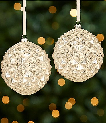 Image of Southern Living Christmas Cheer Collection Diamond Spiked Glass Ball Ornament, Set of 2
