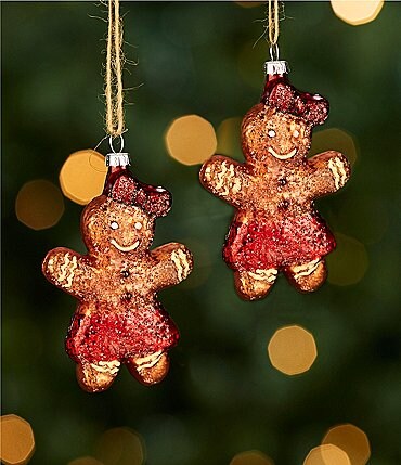 Image of Southern Living Christmas Cheer Collection Gingerbread Girl Glass Ornament, Set of 2