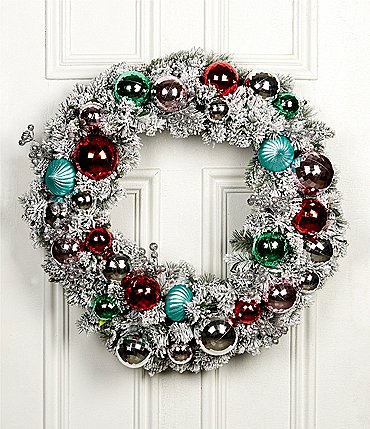 Image of Southern Living Christmas Cheer Collection LED Pre-Lit Flocked Berry & Ball 30" Wreath