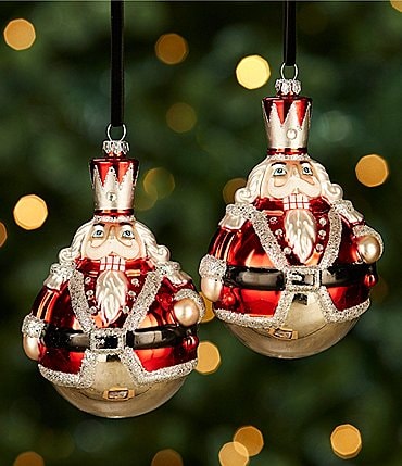 Image of Southern Living Christmas Cheer Collection Nutcracker Santa Glass Ornament, Set of 2