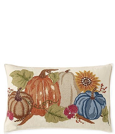 Image of Southern Living Festive Fall Collection Embroidered Pumpkin Rectangular Pillow