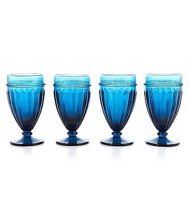 Image of Southern Living Festive Fall Collection Teal Ribbed Footed Iced Beverage Glasses, Set of 4