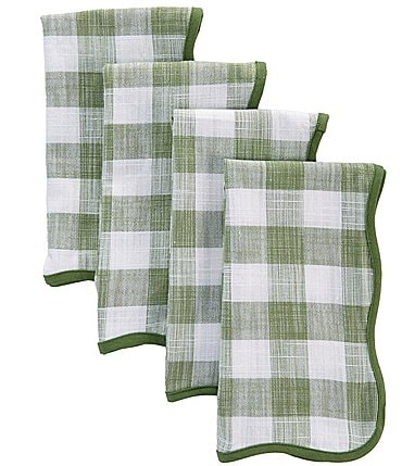 Image of Southern Living Green Plaid Scalloped Napkins, Set of 4
