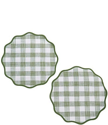 Image of Southern Living Green Plaid Scalloped Placemats, Set of 2