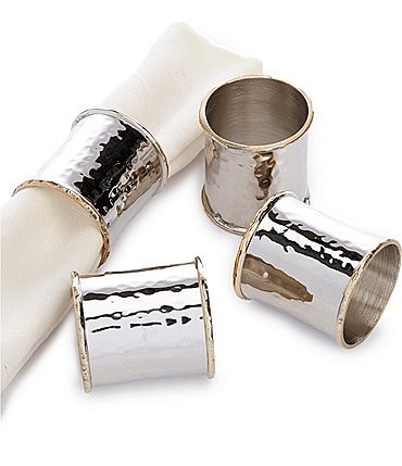 Image of Southern Living Hammered Silver / Gold Napkin Rings, Set of 4