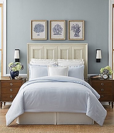 Image of Southern Living Heirloom 500-Thread-Count Sateen Border Stitch Duvet Cover Mini Set