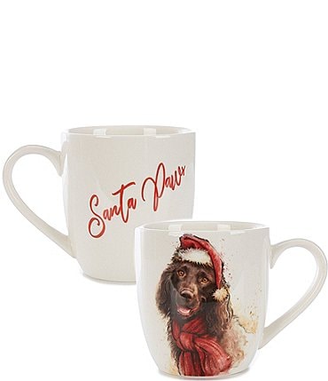 Image of Southern Living Holiday Boykin Mug with Red Santa Hat and Scarf, Set of 2