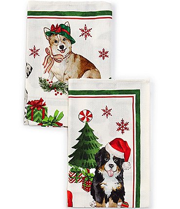 Image of Southern Living Holiday Christmas Pups Kitchen Towels, Set of 2