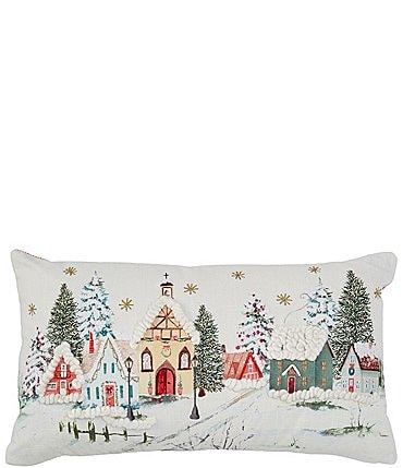 Image of Southern Living Holiday Collection Christmas City Embroidered Reversible Lumbar Pillow