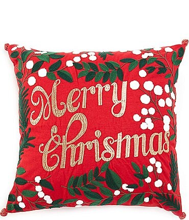 Image of Southern Living Holiday Collection Merry Christmas Embroidered Pillow