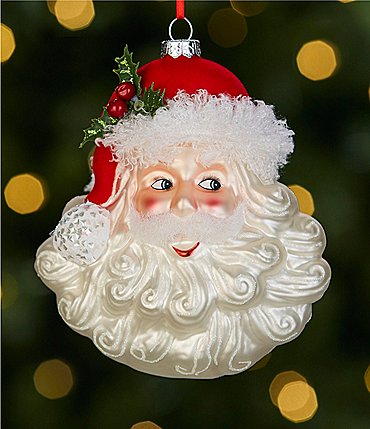 Image of Southern Living Holly Jolly Collection Vintage Santa Claus  Face Head Christmas Glass Ornament
