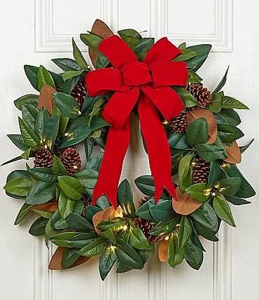 Image of Southern Living Home Decor Collection LED Lighted Magnolia Wreath