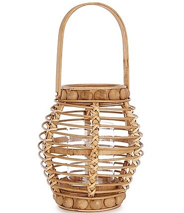 Image of Southern Living LED Bamboo Natural Lantern with Handle and Glass Insert
