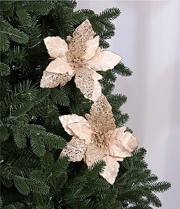Image of Southern Living Miracle & Wonder Collection Glittered Champagne Poinsettia Clip Pick Set