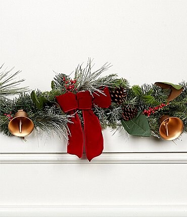 Image of Southern Living Miracle & Wonder Collection LED Pre-Lit Bells & Bows 6-ft. Garland